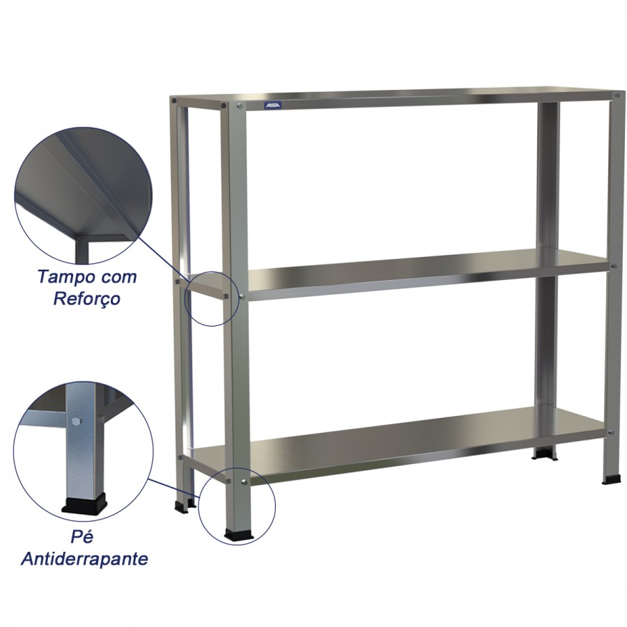 Estante Armário Prateleira Inox 3 Bandejas 300 X 1000 Aisa